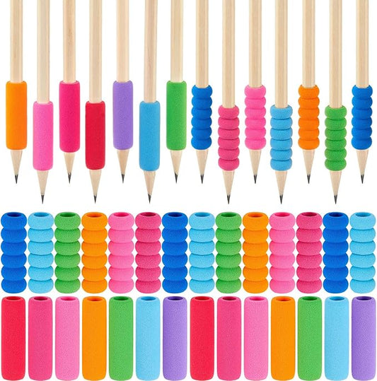 Outus Foam Pencil Cushion Writing Aid for Kids Students, Random Colors and Mixed Shape (150 Pcs)