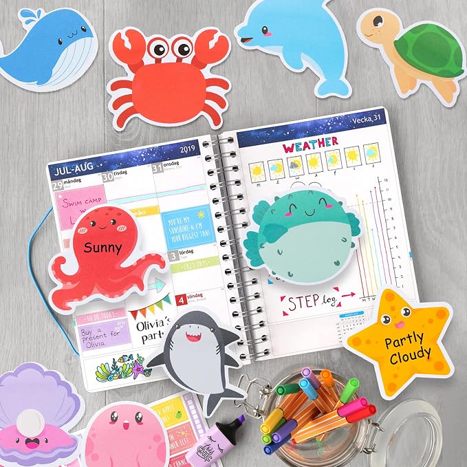 Xqumoi 30 Pack Sea Animal Sticky Notes Total 600 Sheets Under the Ocean Life Self Sticky Memo Pads Mini Notepads Office Supplies for School Student Kids Classroom Goodies Rewards Party Favor Gift