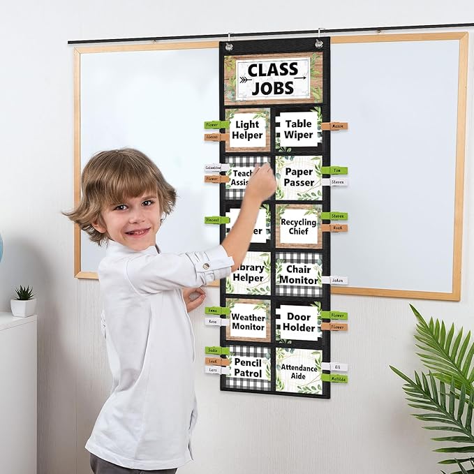 Pasimy Plant Class Jobs Pocket Chart Class Helpers Pocket Chart Classroom Jobs Cards with Clips and Hooks Teacher's Helper Bulletin Board Set for Back to School Classroom Teacher Supplies