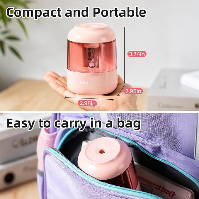 deli Electric Pencil Sharpener, Battery Operated, 6.5–8mm for Classroom