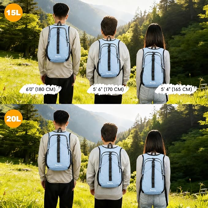 Seektop 15L Small Hiking Backpack for Women Men, Lightweight Hiking Daypack | Water Resistant, Foldable Packable Back Pack with Phone Pocket for Travel Camping Outdoor