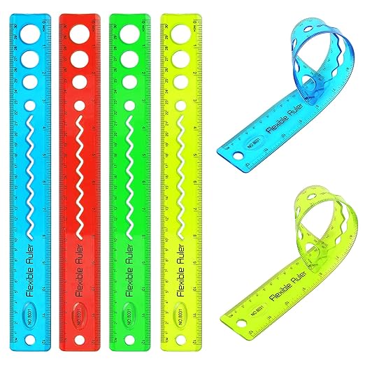 KINBOM 4 Pcs 12 Inch Color Flexible Rulers, Soft Bendable Plastic Transparent Rulers, Shatterproof, Suitable for School, House and Office