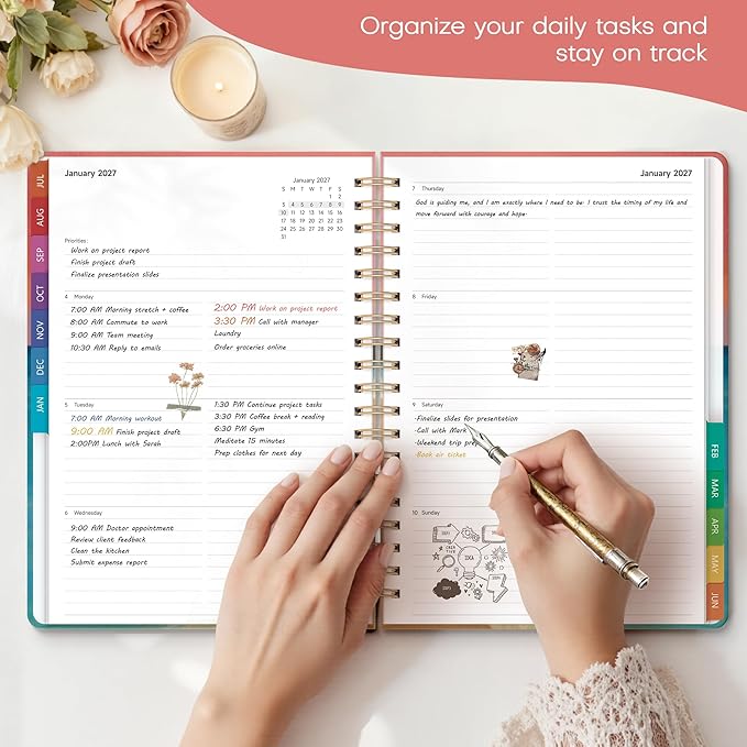 Planner 2026-2027 Monthly and Weekly Academic Planner July 2026 - June 2027, Hardcover Calendar 2026-2027 Agenda Daily Planner for Student Teacher School Office Supplies, 7.4" x 10.2", Sea Sunset