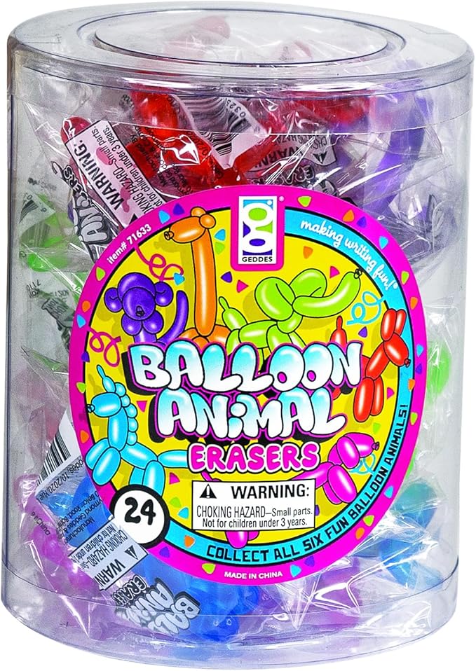 Raymond Geddes Balloon Eraser Animals Tub of 24, (71633) (Pack of 12)