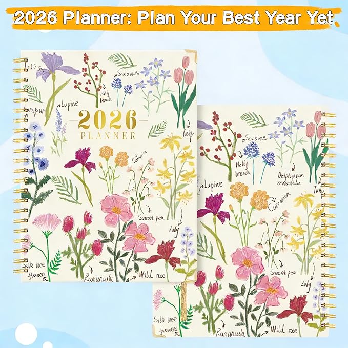 VinTS 2026 Planner, 8.5x5.8 Weekly Monthly Dated Planner, Jan-Dec.2026 Flower Hardcover Planner Agenda Organizers with pocket for Women Office Home