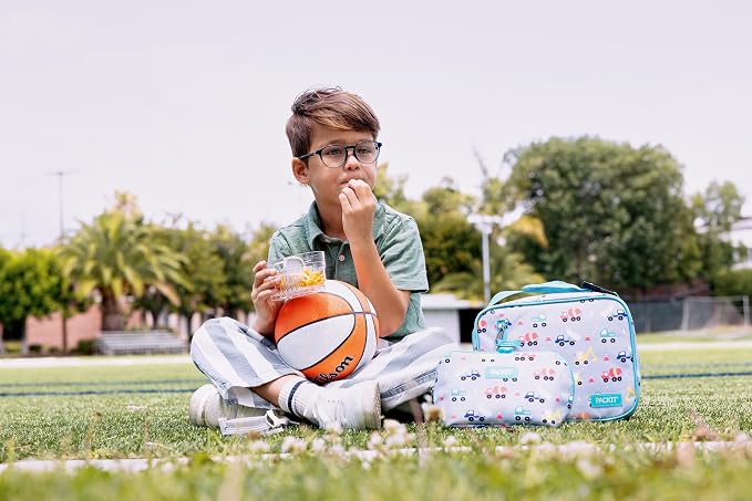 PackIt Freezable Classic Lunch Box, Construction Trucks | Built-in ice packs, EcoFreeze+ Technology, Zip Closure, Zip front pocket, Side-release buckle handle, Collapsible, Reusable