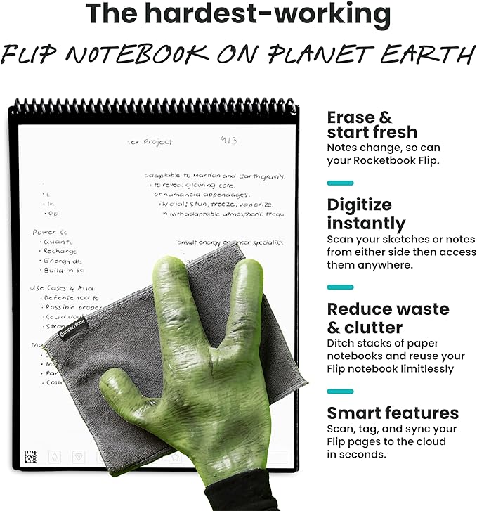 Rocketbook Flip Reusable Smart Notepad, Top Bound Spiral Notebook Lined and Dotted Pages Executive Size 6x8.8, Premium, Teal (Pack of 1)