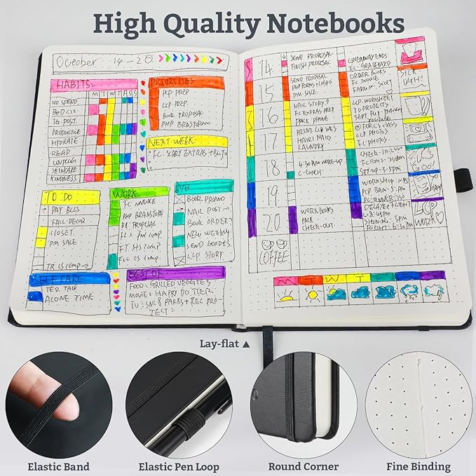 Bullet Dotted Journal Hardcover Notebook, A5 140 Pages 120Gsm Thick Paper for School,Note Taking,Work,Diary，5.7''*8.3'',Blush