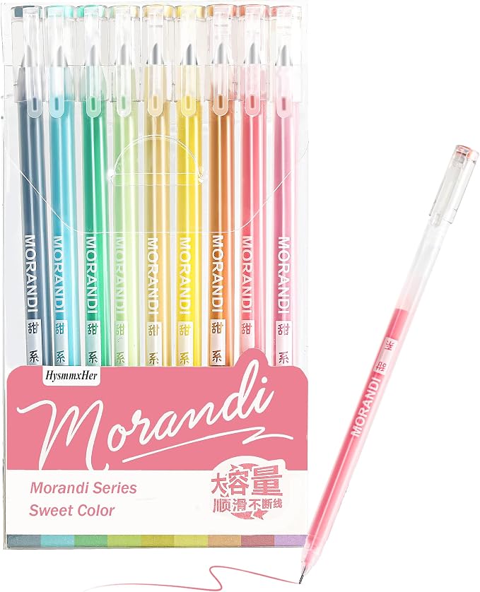 9 Colored Gel Pens Set, 0.6mm Fine Point for Black Paper & White Paper, Pens for Journaling, Adult Coloring Books, Bible, Drawing, Note Taking, Art & Journaling Supplies (Morandi-Sweet Color)