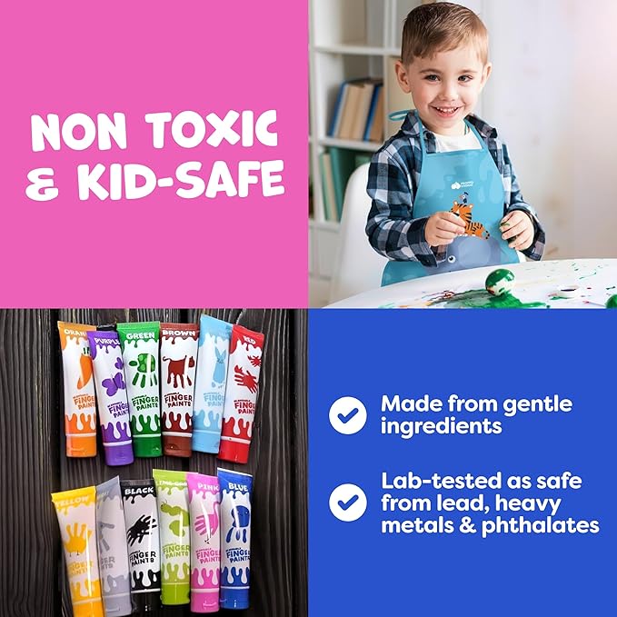 Finger Paint for Toddlers 1-3+, Washable Paint for Kids - Toddler Finger Painting - Non Toxic Baby Safe Toddler Art Supplies for Hand and Feet - Preschool Learning Activities Gifts for Kids Ages 2-4