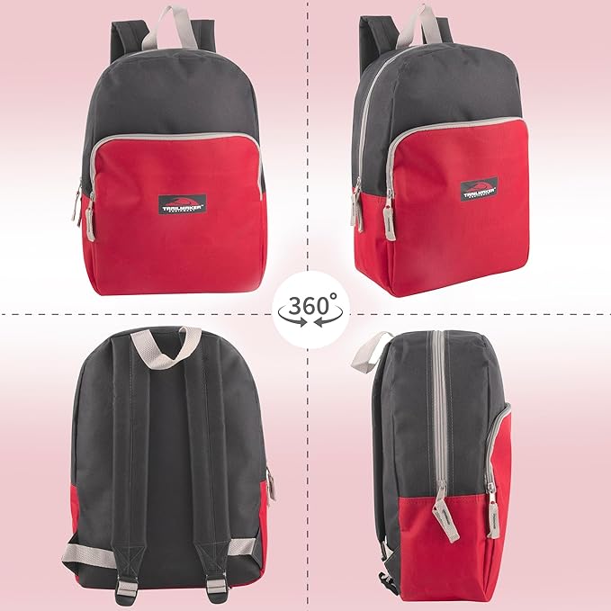 Trail maker 15 Inch Backpack for Kids, Preschool, Elementary & Middle School Students – Spacious Bookbag with Large Front Pocket, Adjustable Straps, Fits up to 13 Inch Laptop (Red)