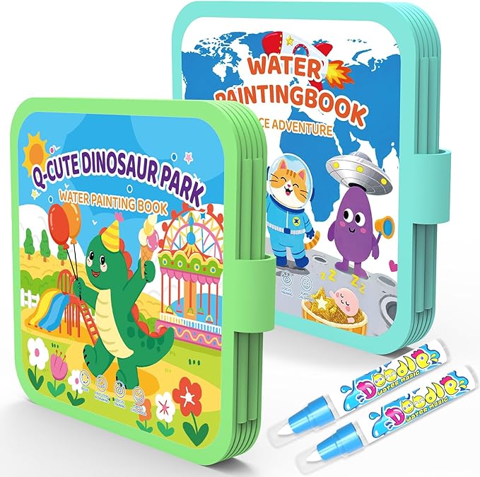 K'ONLE Reusable Water Coloring Books for Toddlers, Clean & Easy Painting & Doodle Book Toys for Kids Ages 1-3, 2-4 | Paint with Water Activity Book, Travel Gift for Boys & Girls-2 Pack