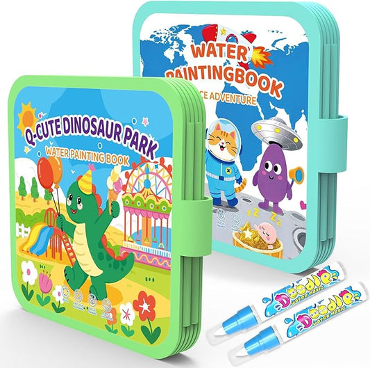 K'ONLE Reusable Water Coloring Books for Toddlers, Clean & Easy Painting & Doodle Book Toys for Kids Ages 1-3, 2-4 | Paint with Water Activity Book, Travel Gift for Boys & Girls-2 Pack