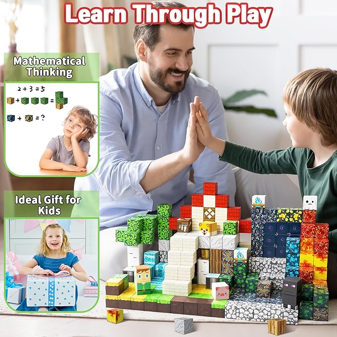 Intoypad 300PCS Magnetic Blocks for Kids, 0.8in Magnetic Building Block Toys for Boys Girls Age 3 4 5 6 7 8 9 10 Magnet Cubes Game Magnetic Tiles STEM Toys Christmas Birthday Gifts for Kids Toddlers