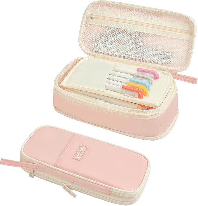 YOKUMA Pencil Case Cute Pencil Pouch for Girls Big Capacity Pen Bag Box, Kawaii Aesthetic College School Supplies for Student Teen Adults Preppy, Pink