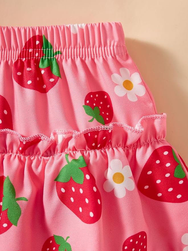 Little Girls Skirt Set - 2 Piece Short Sleeve Top Shirred Tiered Skirt Outfit Girls Spring Summer Clothes 3-8 Years