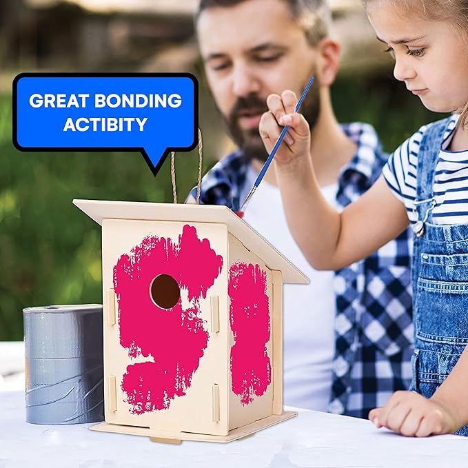 Neliblu 2 Pack Birdhouse Kits for Kids - 6.1" x 5.9" x 3.0" - DIY Craft and Garden Decoration, Pre-cut, Easy to Assemble for Birdwatchers - Includes Paints, Brushes, Birdhouse Kits for Adults to Build