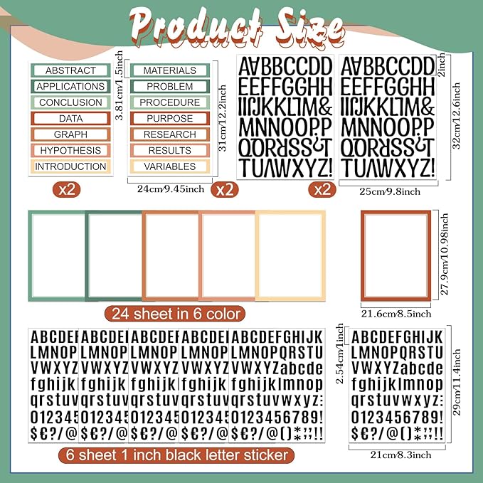 PerKoop 36 Sheets Science Fair Board Poster Boards Supplies 24 Self Adhesive Presentation Subtitles 4 Science Fair Project Titles 8 Personalized Letter Sticker for Classroom(Boho Color)