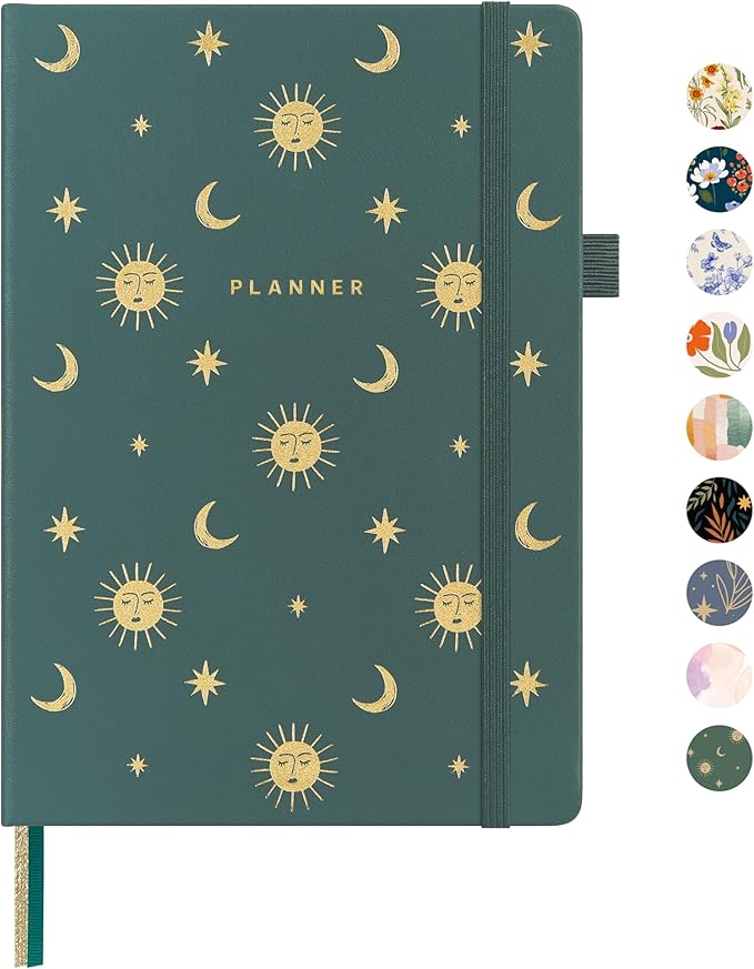 And Per Se Undated Planner, Weekly & Monthly Planner with Goal & Habit Tracker, A5 Leather Hardcover Productivity Journal for Academic Year (Celestial Green)