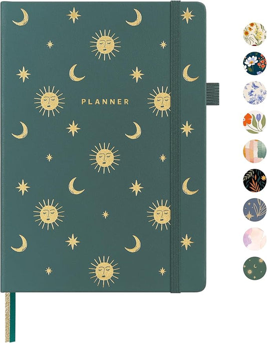 And Per Se Undated Planner, Weekly & Monthly Planner with Goal & Habit Tracker, A5 Leather Hardcover Productivity Journal for Academic Year (Celestial Green)