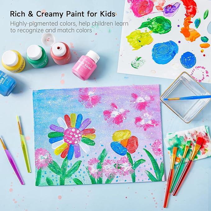 Shuttle Art Washable Finger Paint Set, 53 PCS with 14 Colors (2 fl oz), Paint Brushes, Sponge, Palette, Non-Toxic Finger Painting for Toddlers