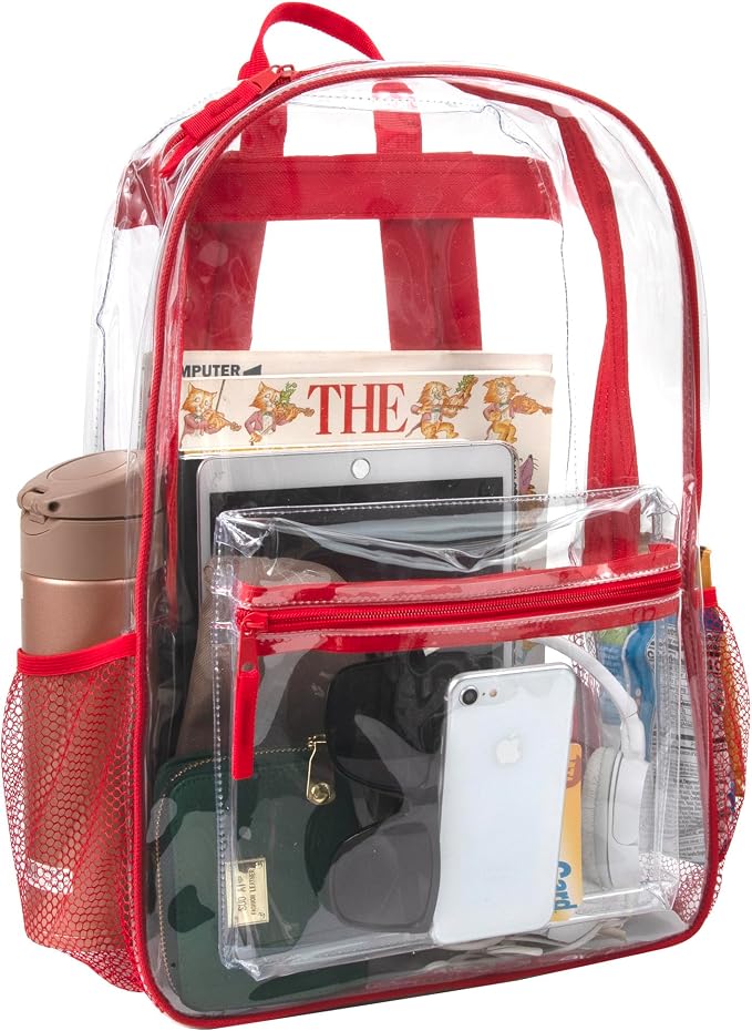 Trail maker 24 Pack Bulk Clear Backpack Heavy Duty with School Supplies, Side Pockets for Kids, Boys, Girls, School, Stadium Approved (Multicolor Pack)