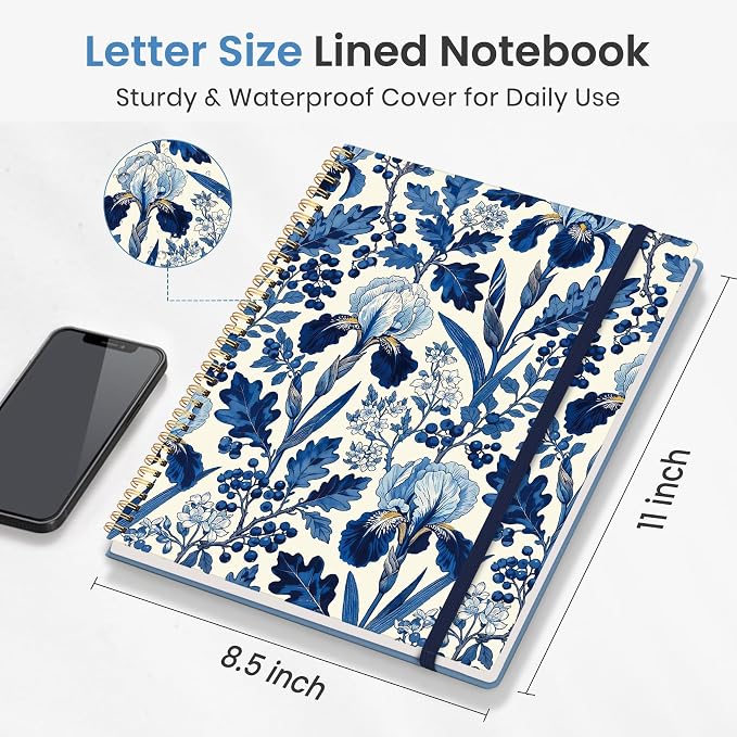 Taja Large Spiral Lined Journal for Women and Men, Notebook for Work