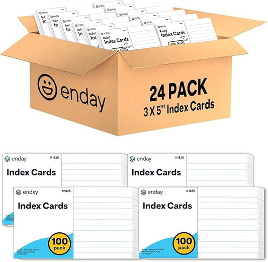 Index Cards 3x5 Bulk, (2400 Cards), Notecards, Flashcards, Notecards 3x5 lined, Blank on Back, Flashcards for School Home and Office, Ruled Index Card, 100 Per Pack, (24 Pack)