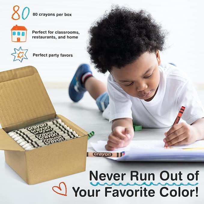 Lucky Art White Crayons Bulk - 80 Count Regular Size Single Color Crayon Refill, Non-Toxic Art Supplies for Teachers, Classrooms and School Projects