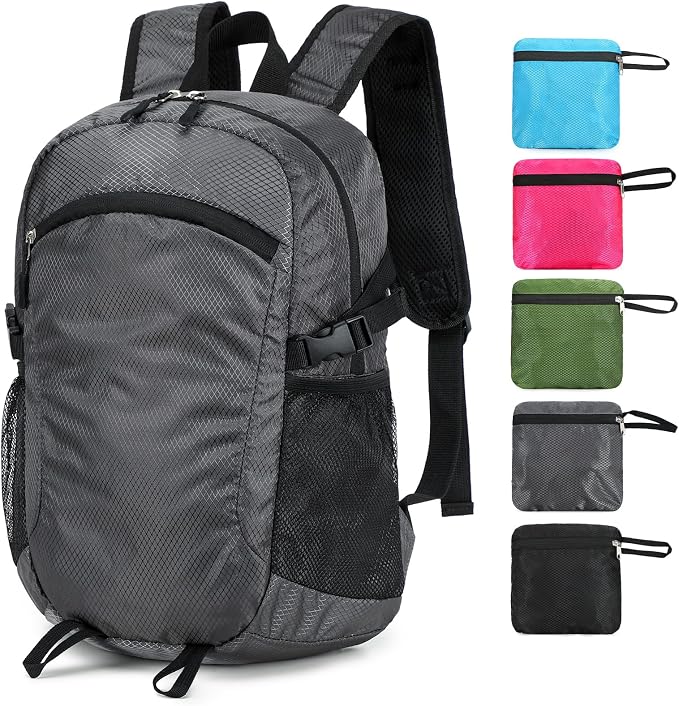 Small Hiking Backpack Travel Lightweight Hiking Packable Daypack Water-Resistant Foldable Backpacks 15L for Travel Women Men Camping (Grey)