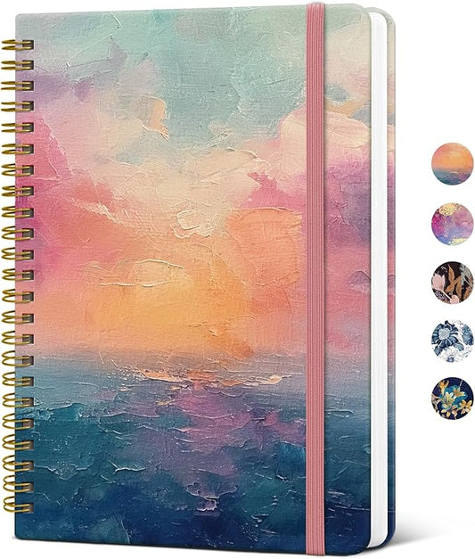 ZOTIA Lined Spiral Journal Notebook for Women, A5 College Ruled Journals for Writing, Hardcover Notebooks for Work, Note taking and Office School Supplies,140 Pages - Sunset