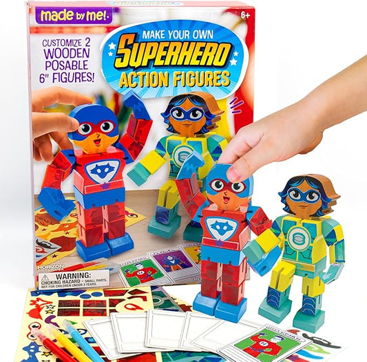 Made By Me Build & Paint Your Own Wooden Toys, DIY Wood Craft Kit, Easy to Assemble, Superhero Action Figures