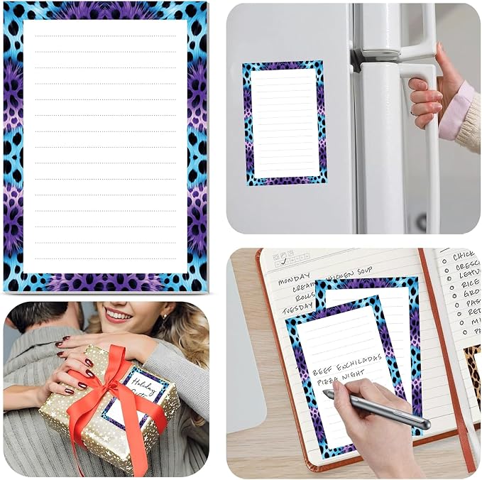 2 Pack Lined Sticky Notes 4x6 in, Cute Self-Stick Notepads with Lines, Large Memo Pads Strong Adhesive for Office, Home Purple Funny Leopard