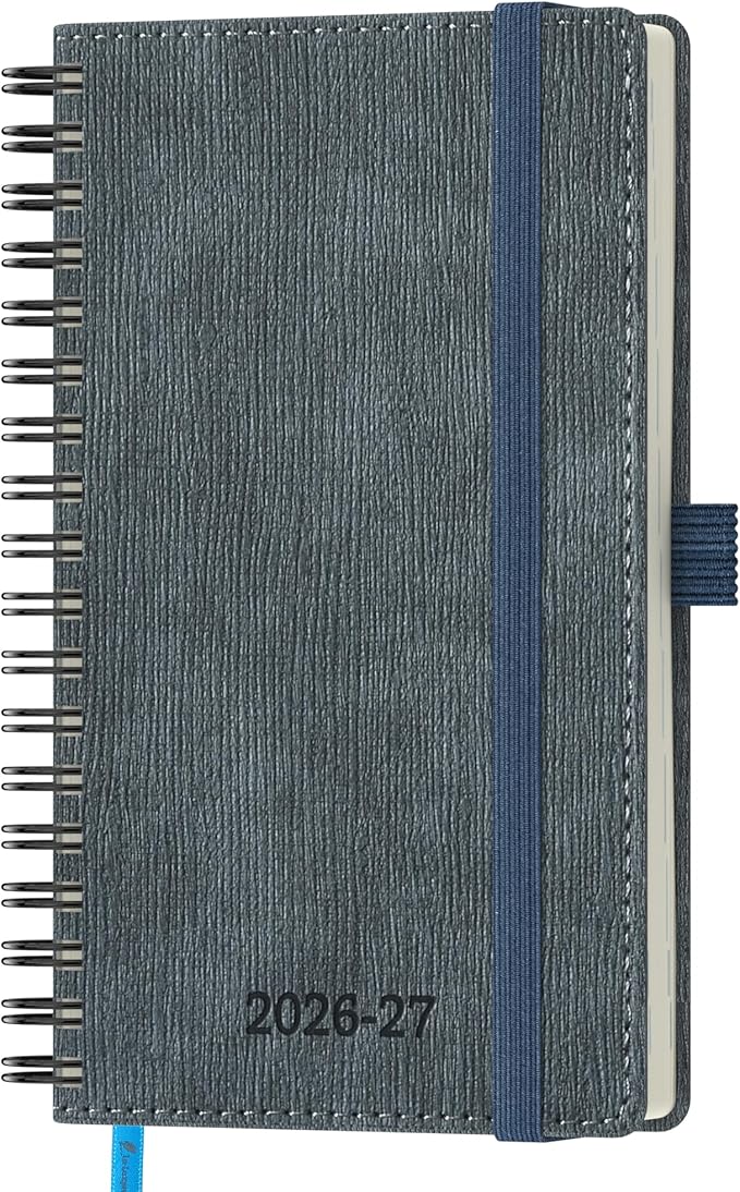 2026-2027 Planner, Daily Weekly Monthly Academic Planner, 18 Months Spiral Bound Agenda, 6.5" x 3.75", Vertical Layout, Calendar Planner, Vegan Leather Soft Cover,Charcoal Gray