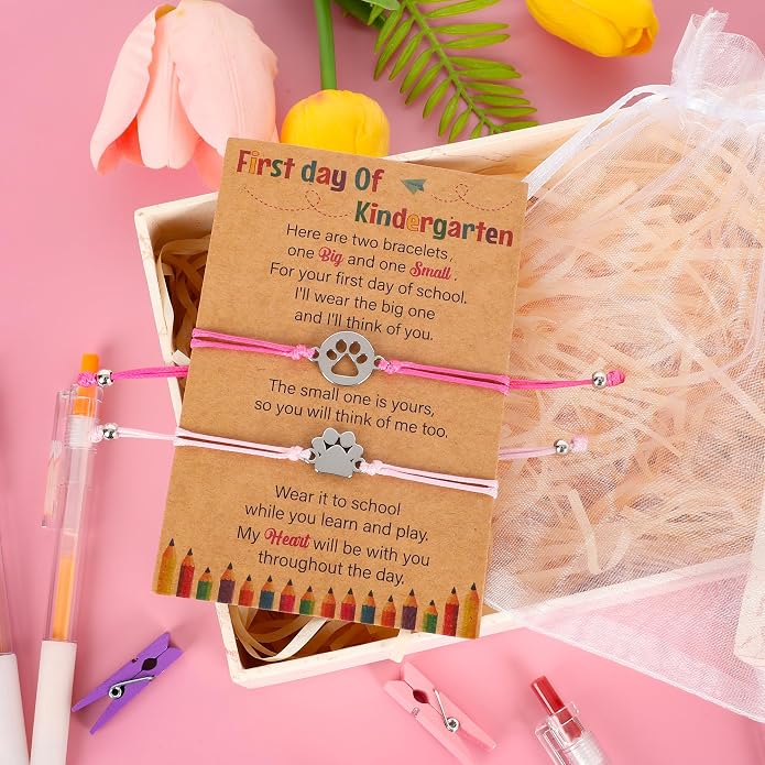 Back to School Supplies, First Day of Kindergarten Bracelet, Back to School Bracelet Mommy and Me, Prek Matching Wish Bracelets Set, Adjustable Bracelet for Boys Girls Gifts Stuff Bulk