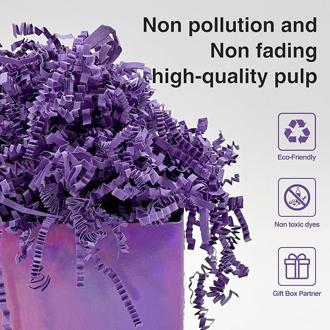 1LB Crinkle Cut Paper Shred Filler for Gift Box Bag and Basket On Holidays(Purple)