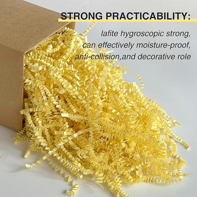 1LB Crinkle Paper Shred Filler for Gift Box Bag and Basket On Holidays(Light Yellow)