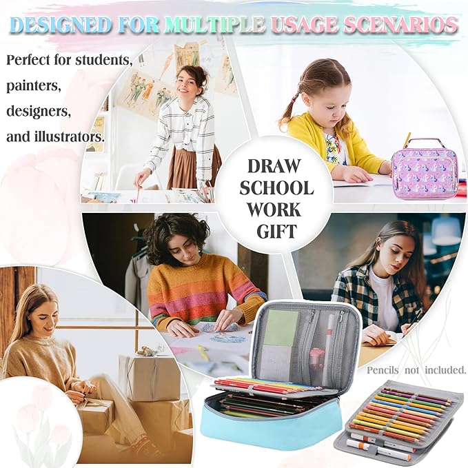 Large Pen Pencil Case,VONXURY High Capacity Art Colored Pencil Pouch Portable Stationery Organizer With 2 Detachable Layers 54 Slots Multiple Zipper Pockets for School Office College