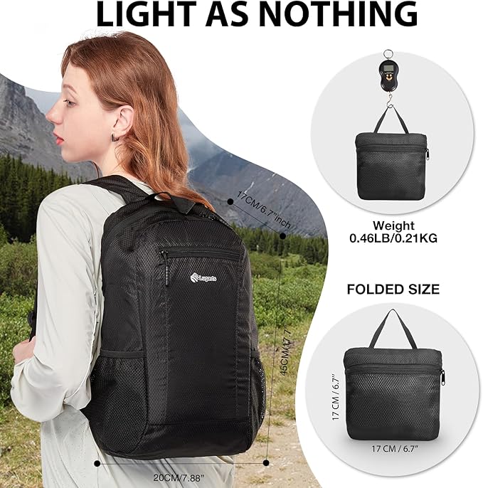 VPBAGE 15L Water-resistant Hiking Daypack, Small Backpack Travel Outdoor, Lightweight Day Pack with Tool Loops
