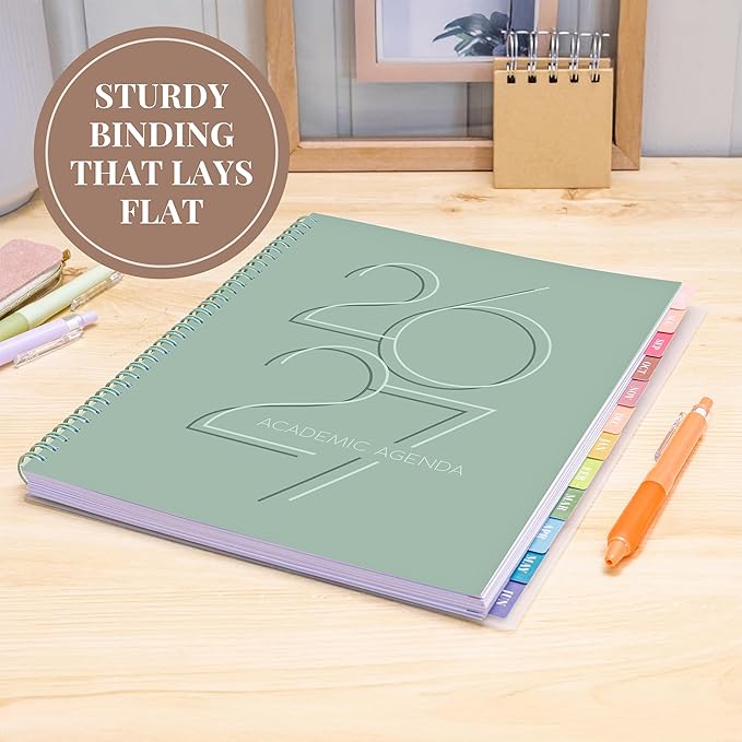 Rileys Academic Planner 2026-2027, Daily, Weekly & Monthly Planner, July 2026 - June 2027, Student Notes Pages, Twin-Wire Binding, Weekly Agenda for School & Work (8.5 x 11-Inches, Deco, Green)