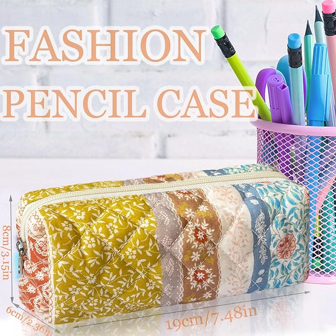 Pencil Pouch Cute Pencil Case Office Storage Bag Holder Box Organizer Aesthetic Bow Flower Pattern Makeup Pouch Cosmetic Bag for Women Girls (CLASSIC)
