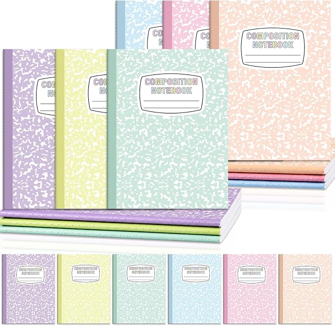 6 Pack Large Composition Notebooks Bulk 9.8 × 7.5 in Wide Ruled Hard Cover Composition Book Assorted Marble Journal College Ruled Paper for Adult Student College Office Back to School Supplies(Pastel)