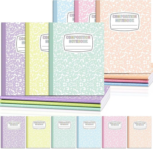 6 Pack Large Composition Notebooks Bulk 9.8 × 7.5 in Wide Ruled Hard Cover Composition Book Assorted Marble Journal College Ruled Paper for Adult Student College Office Back to School Supplies(Pastel)