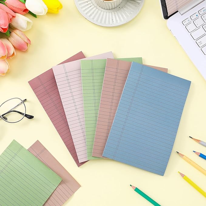 TaoBary 10 Pcs Small Legal Pads 5 x 8 Inch Colored Lined Sticky Notepads 500 Sheet Self Stick Ruled Writing Note Pads for School College Office Home Memo Supplies 5 Colors(Retro Color)