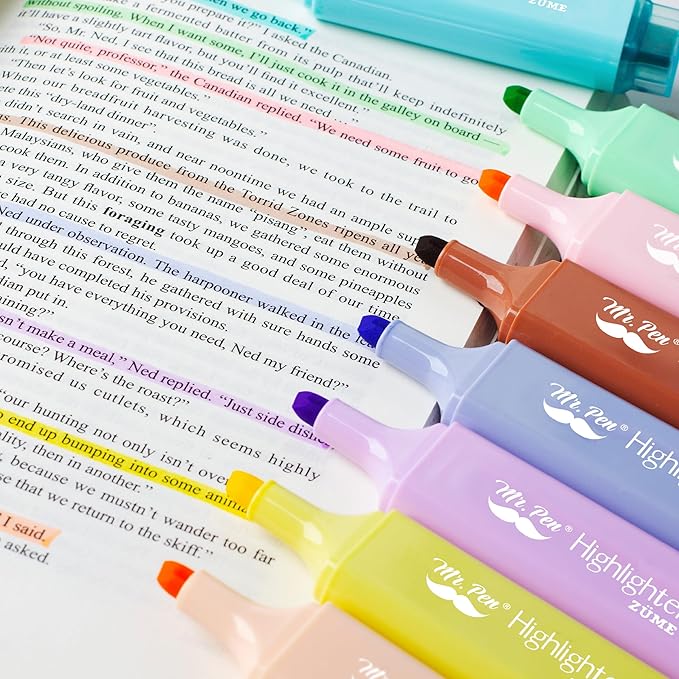Mr. Pen- Pastel Highlighters, 8 Pack, Highlighters with Firm Chisel Tip, Quick Dry & Non-Toxic, No Bleed on Standard Paper, Ideal for Highlighting, Underlining, Journaling & Coloring