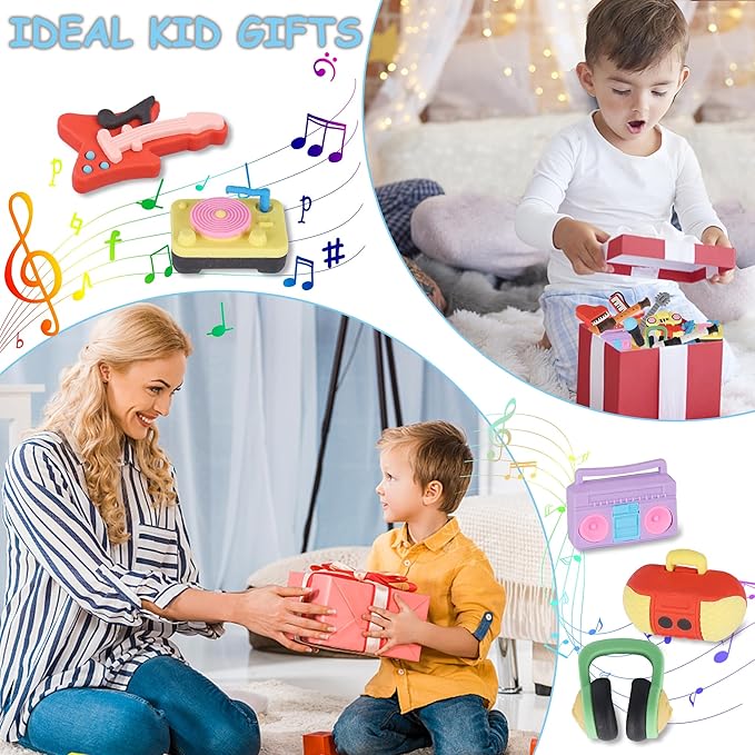 Cllayees 24 Pcs Erasers for Kids, Mini Pencil Eraser Bulk Classroom Prizes, Fun Puzzle Erasers for Preschool Elementary Student, Back to School Supplies (Musical Instrument)