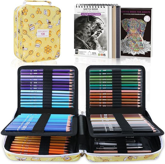 HIFORNY 130 Colored Pencils Set for Adults Coloring – 120 Colors Coloring Pencils with Extras,Artists Soft Core,Drawing Pencils Art Craft Supplies for Adults Beginners