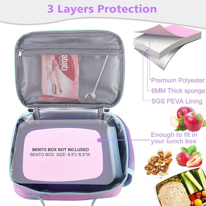 RHCPFOVR Kids Lunch Box for Girls Teens Insulated Lunch Bag Reusable Lunch Tote Kit for School Travel