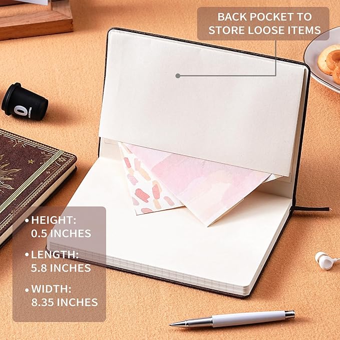 Artfan Ruled Notebook/Journal – Premium Thick Paper Faux Leather Classic Writing Notebook with Pocket + Page Dividers Gifts, Banded, Large, 144 Pages, Hard Cover, Lined (5.8 x 8.4) - Reddish Brown