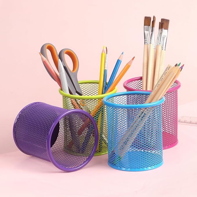 Tamaki Pen Holder Cup for Desk, Wire Mesh Pencil Cup Holder, Green | Pen Cup for Desk Office Pen Organizer